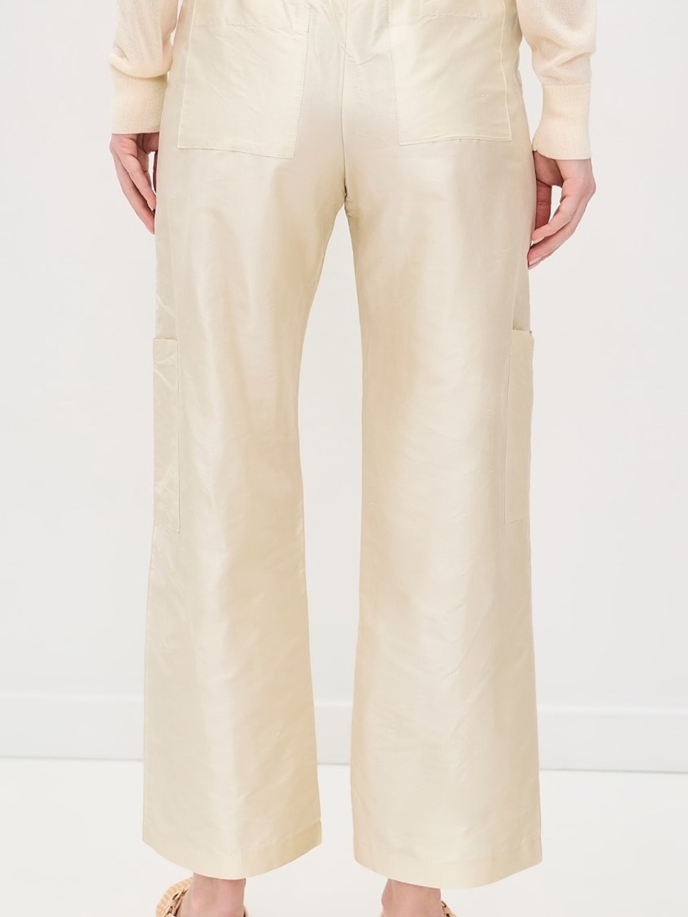 DONNI - Taffeta Drawstring Cargo Pants in Crème- Size L - Picture 3 of 4